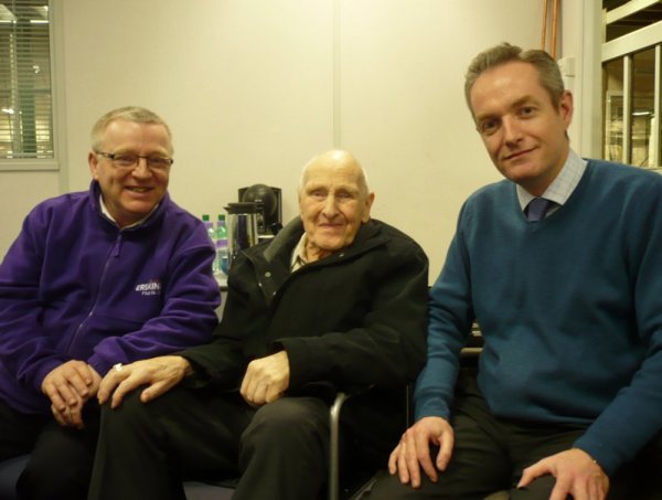 Maurice Smiley with carer Jack and Angus Horne