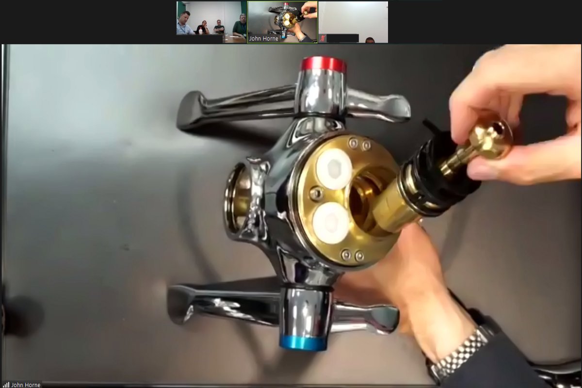 Use the Cartridge Puller to release the Optitherm cartridge from the tap body.  Maintenance Training by Zoom from Horne