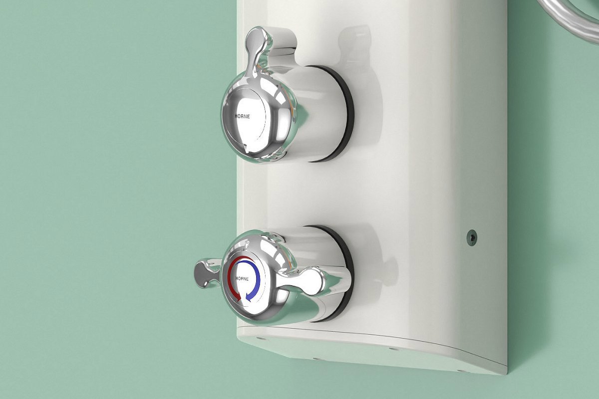 Lever controls on Horne TSV1 shower valve with manually operated diverter valve (directing flow to fixed showerhead or flexible hose and handset)
